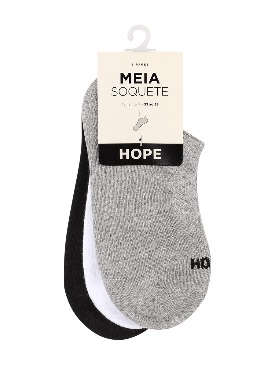 Kit Com 3 Pares De Meias Soquete Em Algodão Cinza Mescla/preto/branco — foto 1
