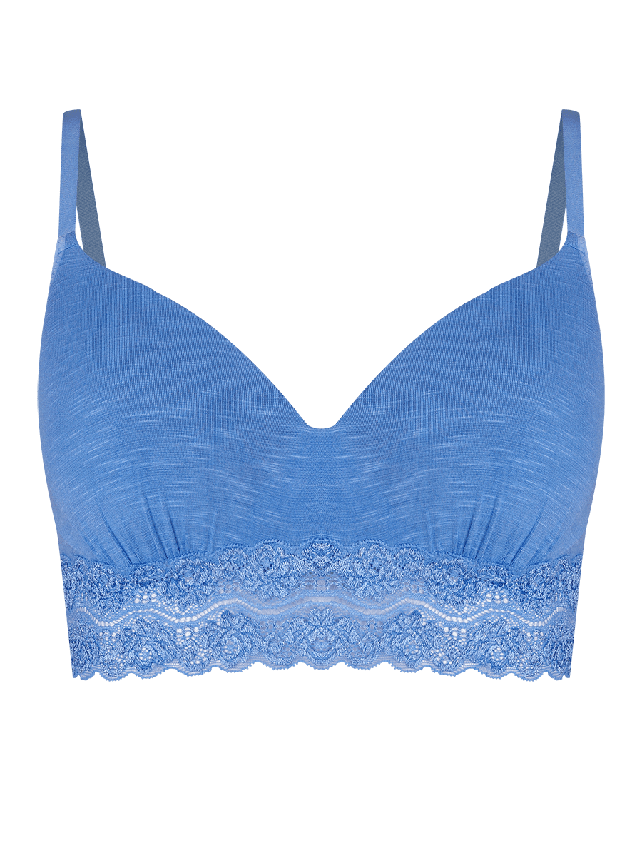Sutiã Triângulo Com Bojo Em Modal E Detalhe Em Renda Azul Celeste — foto 1