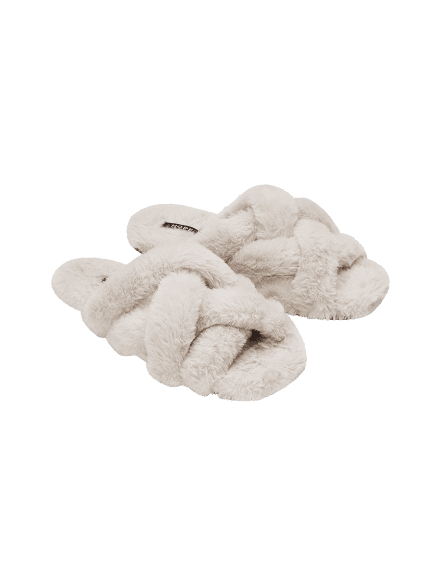 Pantufa Tiras Entrelaçadas Em Plush Bege Mist — foto 2