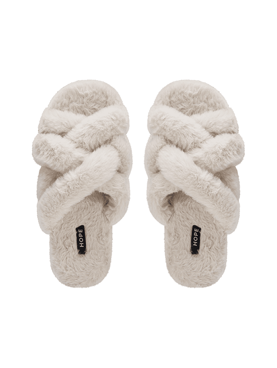 Pantufa Tiras Entrelaçadas Em Plush Bege Mist — foto 3