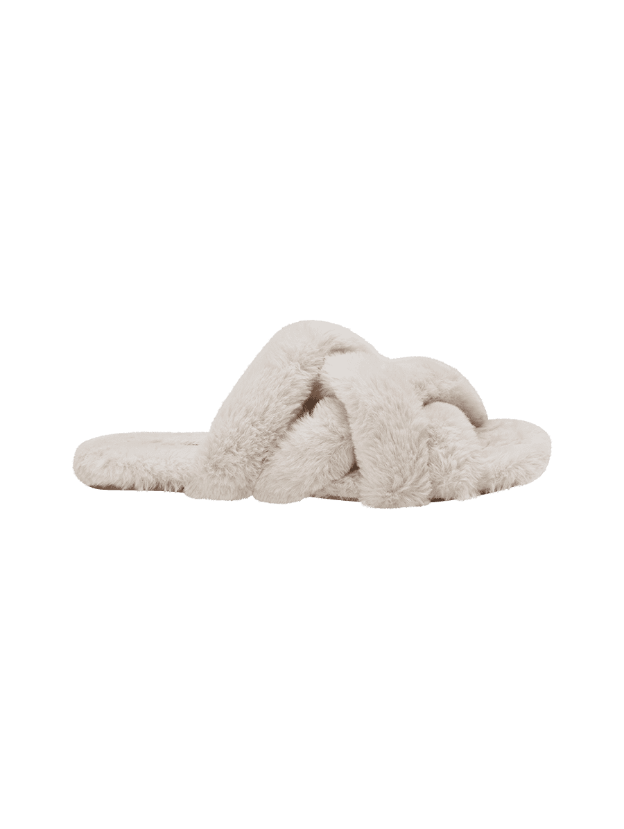 Pantufa Tiras Entrelaçadas Em Plush Bege Mist — foto 4