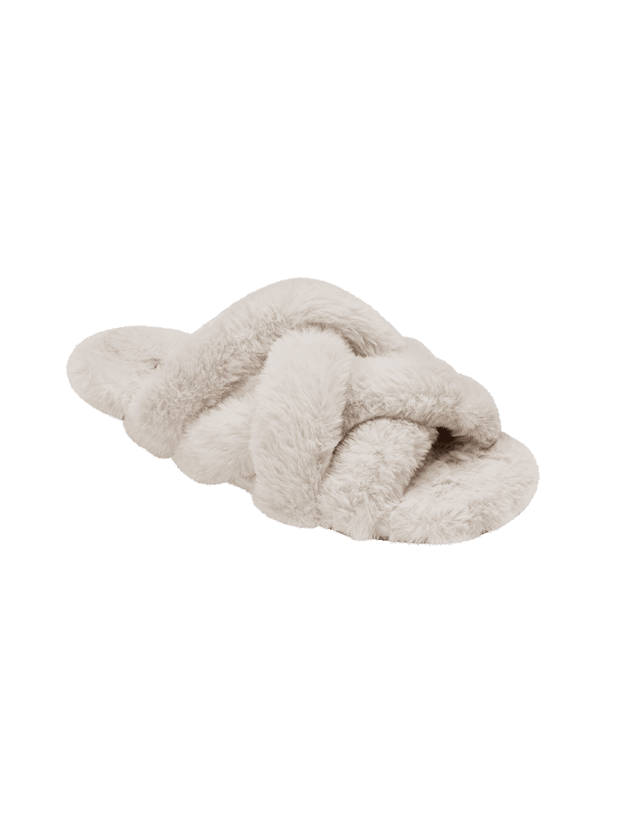 Pantufa Tiras Entrelaçadas Em Plush Bege Mist — foto 5