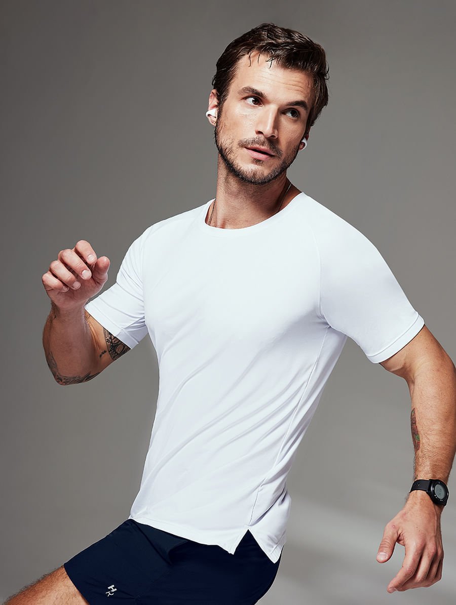 Camiseta Fitness Masculina Raglan Manga Curta Training Branco — foto 3