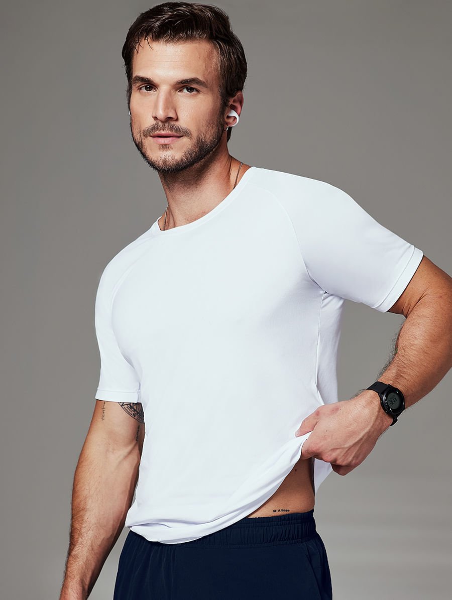 Camiseta Fitness Masculina Raglan Manga Curta Training Branco — foto 4