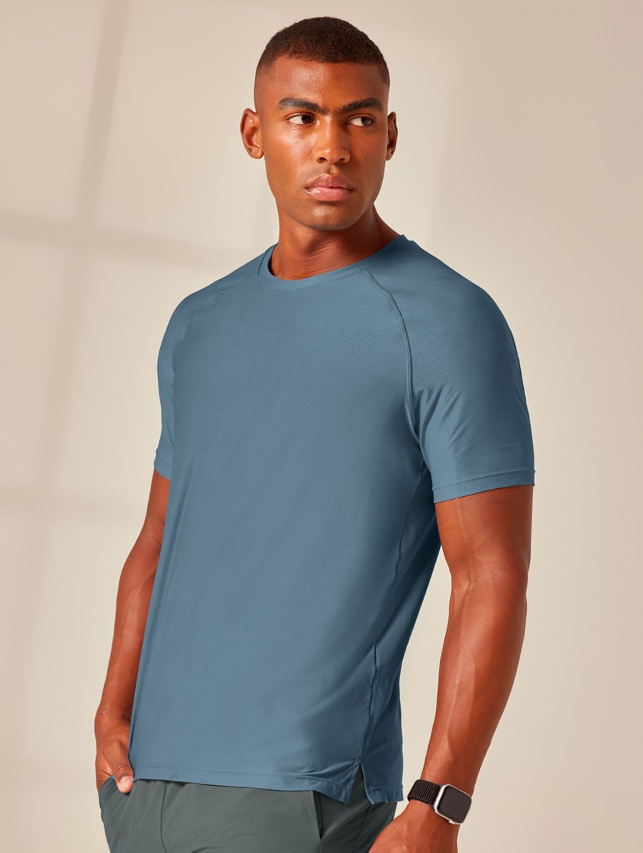Camiseta Fitness Masculina Raglan Manga Curta Training Azul Noite — foto 5
