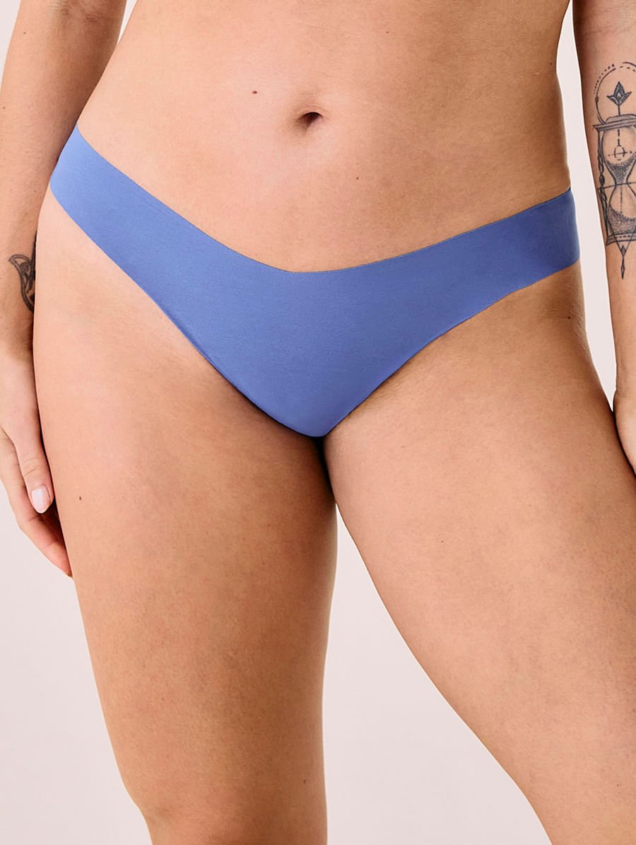 Calcinha Fio Dental Em Microfibra Nude Azul Lencois — foto 1