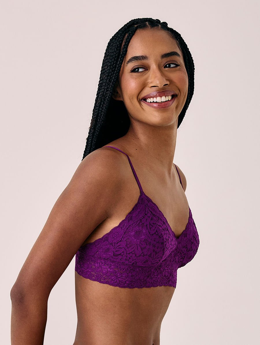 Sutiã Top Triângulo Com Bojo Removível Em Renda Roxo Ipe — foto 3