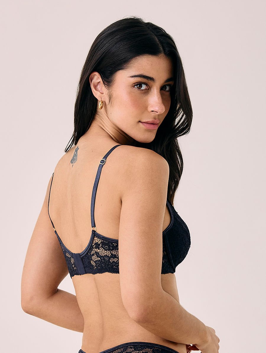 Sutiã Meia-taça Com Bojo E Com Aro Em Renda Azul Diamond — foto 2
