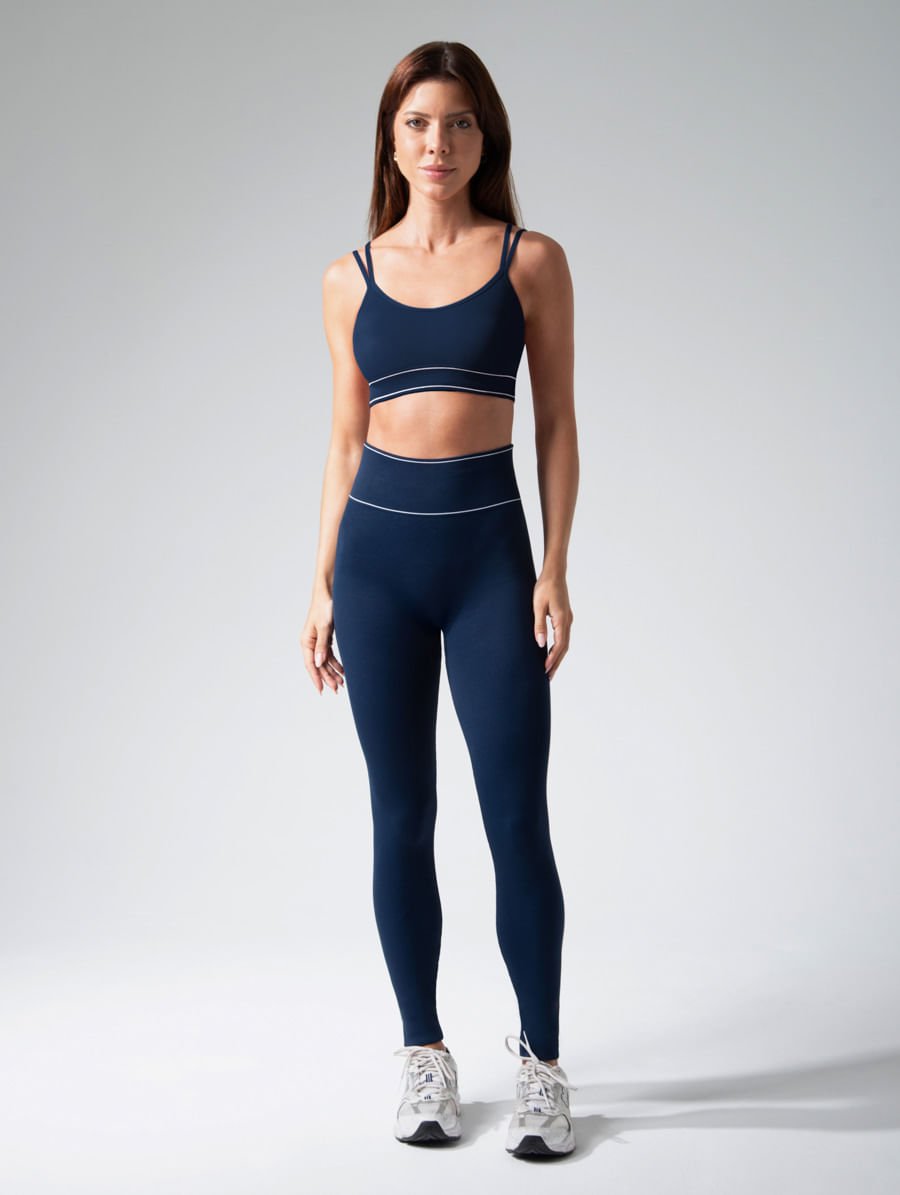 Calça Legging Cós Alto Sem Costura Azul Marinho Navy — foto 1
