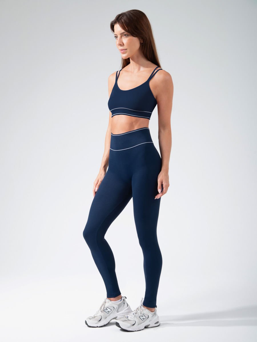 Calça Legging Cós Alto Sem Costura Azul Marinho Navy — foto 3