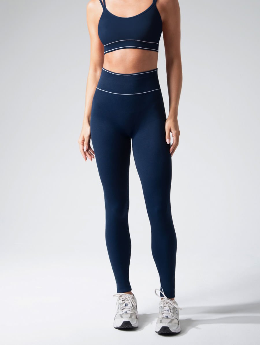 Calça Legging Cós Alto Sem Costura Azul Marinho Navy — foto 4