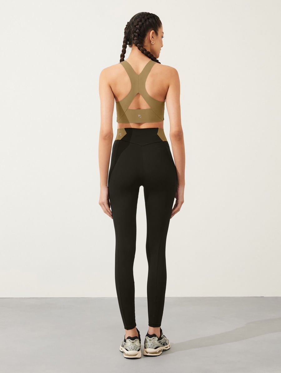 Calça Legging Cós Alto Corte A Fio Bicolor Preto/bege Panama — foto 2