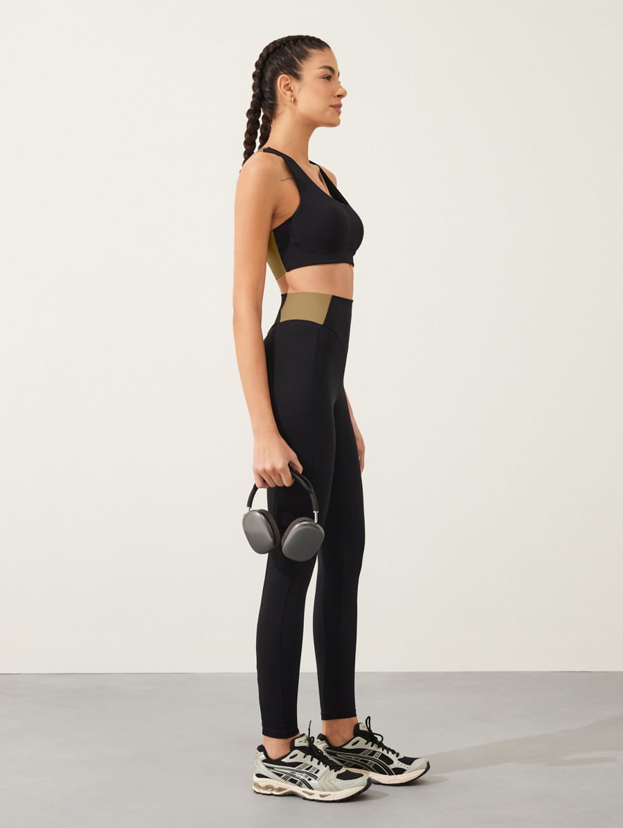 Calça Legging Cós Alto Corte A Fio Bicolor Preto/bege Panama — foto 3