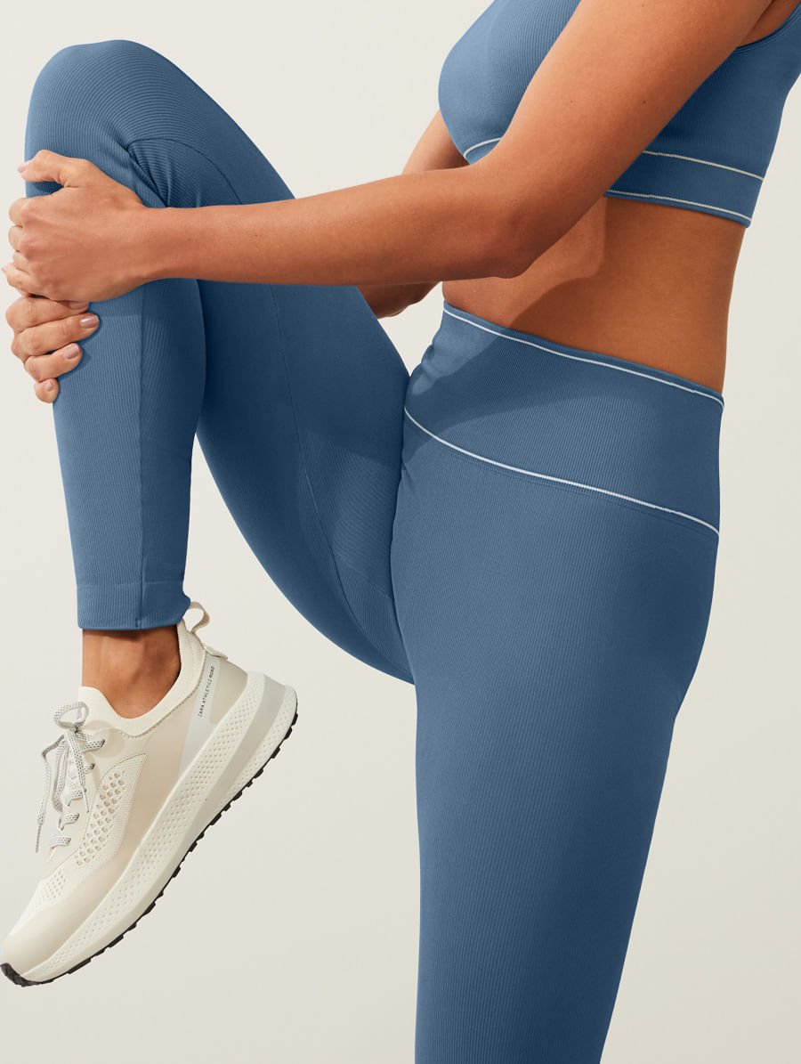 Calça Legging Cós Alto Sem Costura Azul Nevoa — foto 5