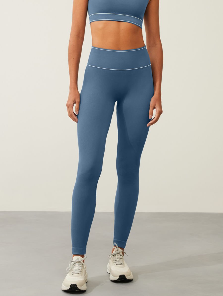 Calça Legging Cós Alto Sem Costura Azul Nevoa — foto 6