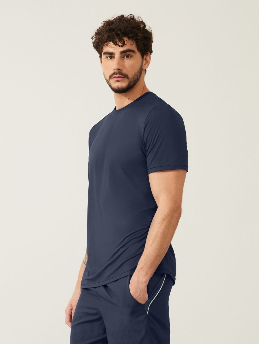 Camiseta Fitness Masculina Manga Curta Com Recortes Costas Azul Marinho Navy — foto 3