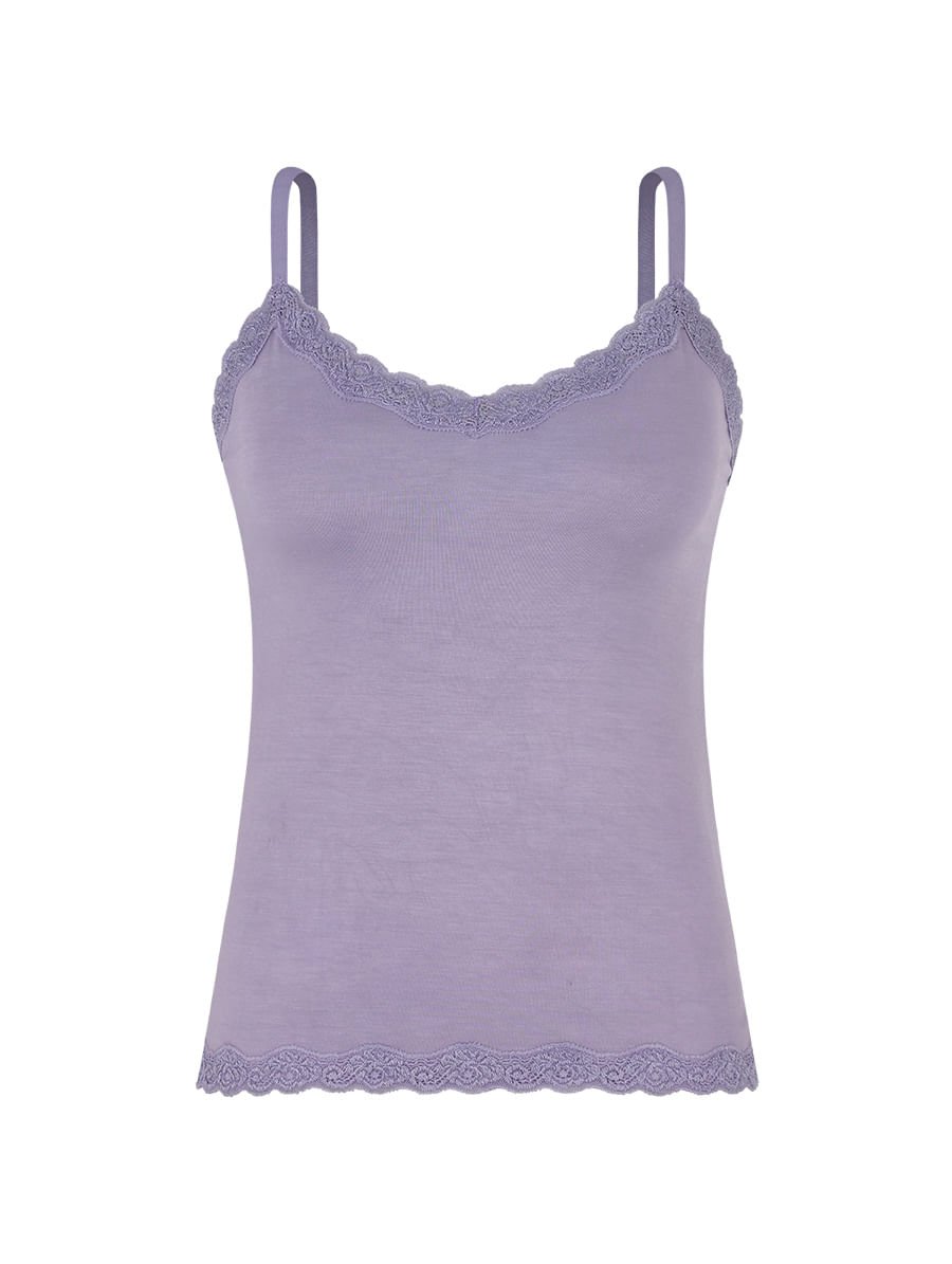 Camiseta Alças Finas Em Modal E Detalhe Em Renda Lilas Mantra — foto 1