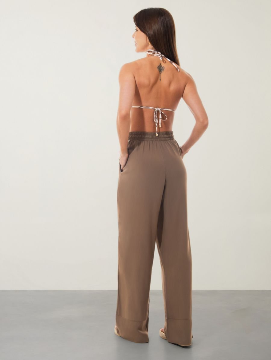 Calça Ampla Cós Elástico Marrom Shitake — foto 2