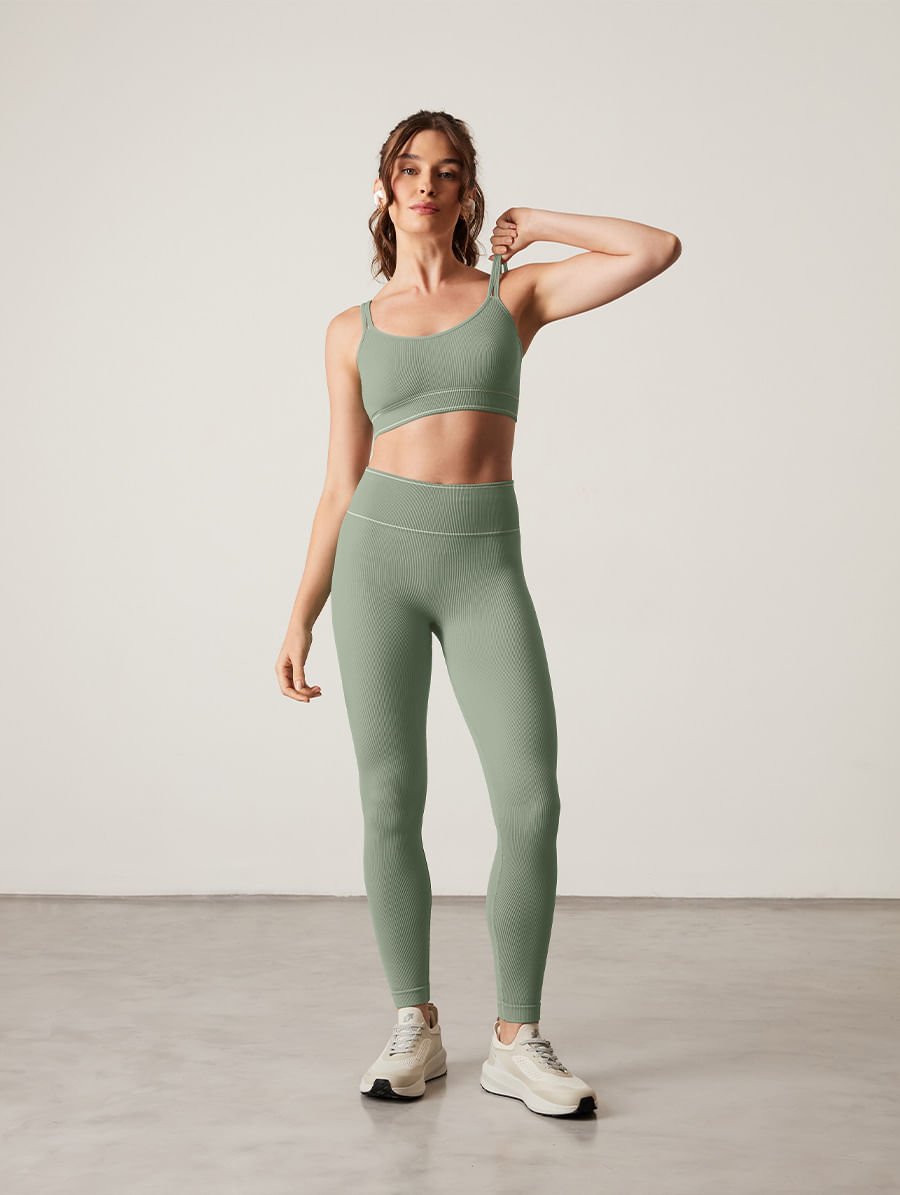 Calça Legging Cós Alto Sem Costura Verde Shark — foto 1