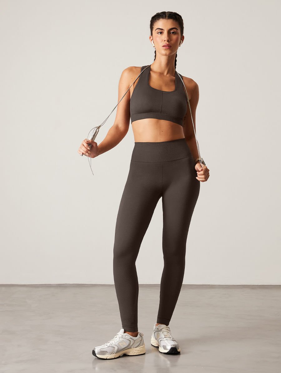 Calça Legging Sem Costura Texturizada Marrom Chilli — foto 1