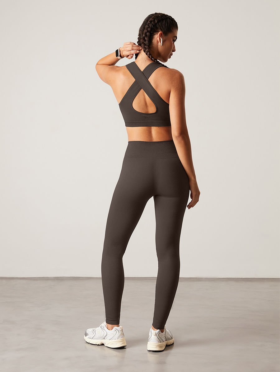 Calça Legging Sem Costura Texturizada Marrom Chilli — foto 2