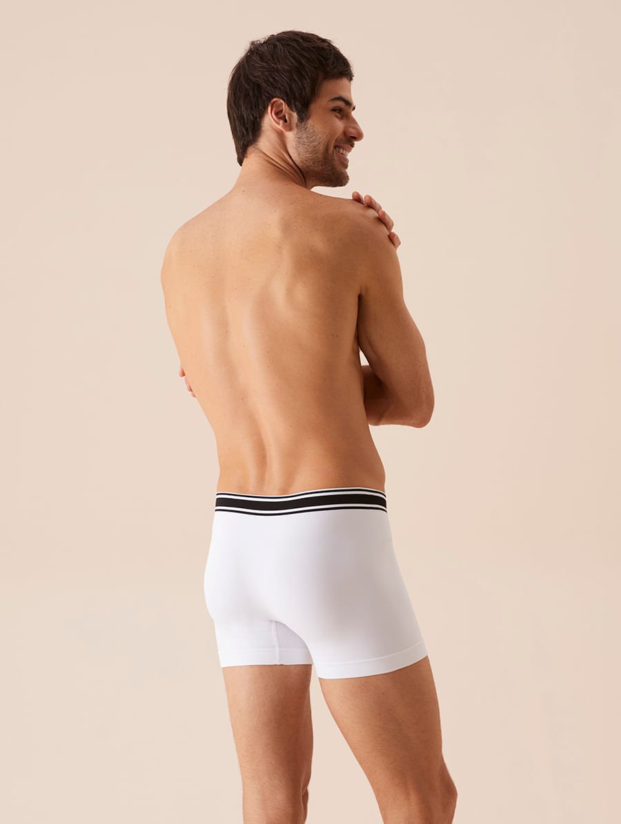 Cueca Boxer Bicolor Em Microfibra Light Branco Com Preto — foto 2