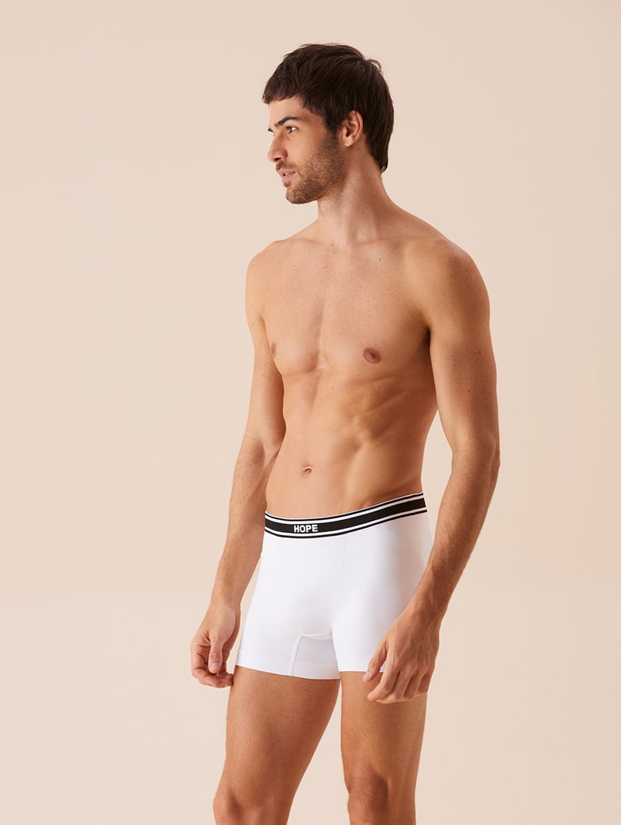Cueca Boxer Bicolor Em Microfibra Light Branco Com Preto — foto 3