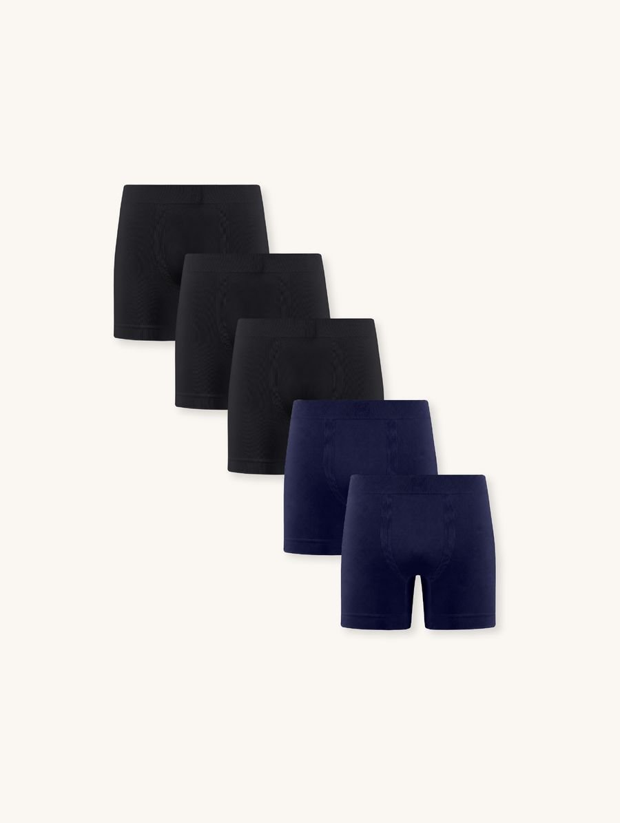 Kit Com 5 Cueca Boxer Sem Costura Light Preto/azul Cedro — foto 1