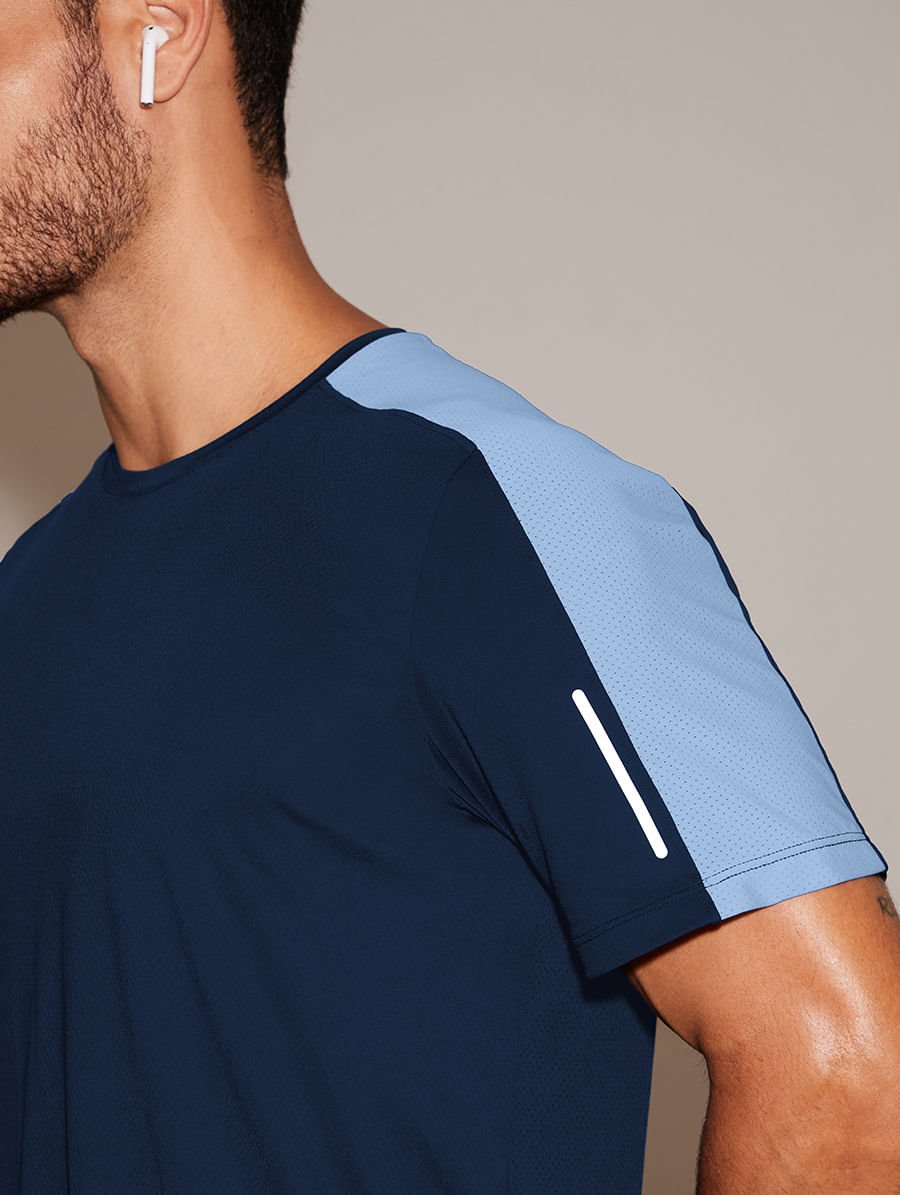 Camiseta Fitness Masculina Com Costas Texturizada Bicolor Azul Marinho Navy/azul Ginga — foto 4