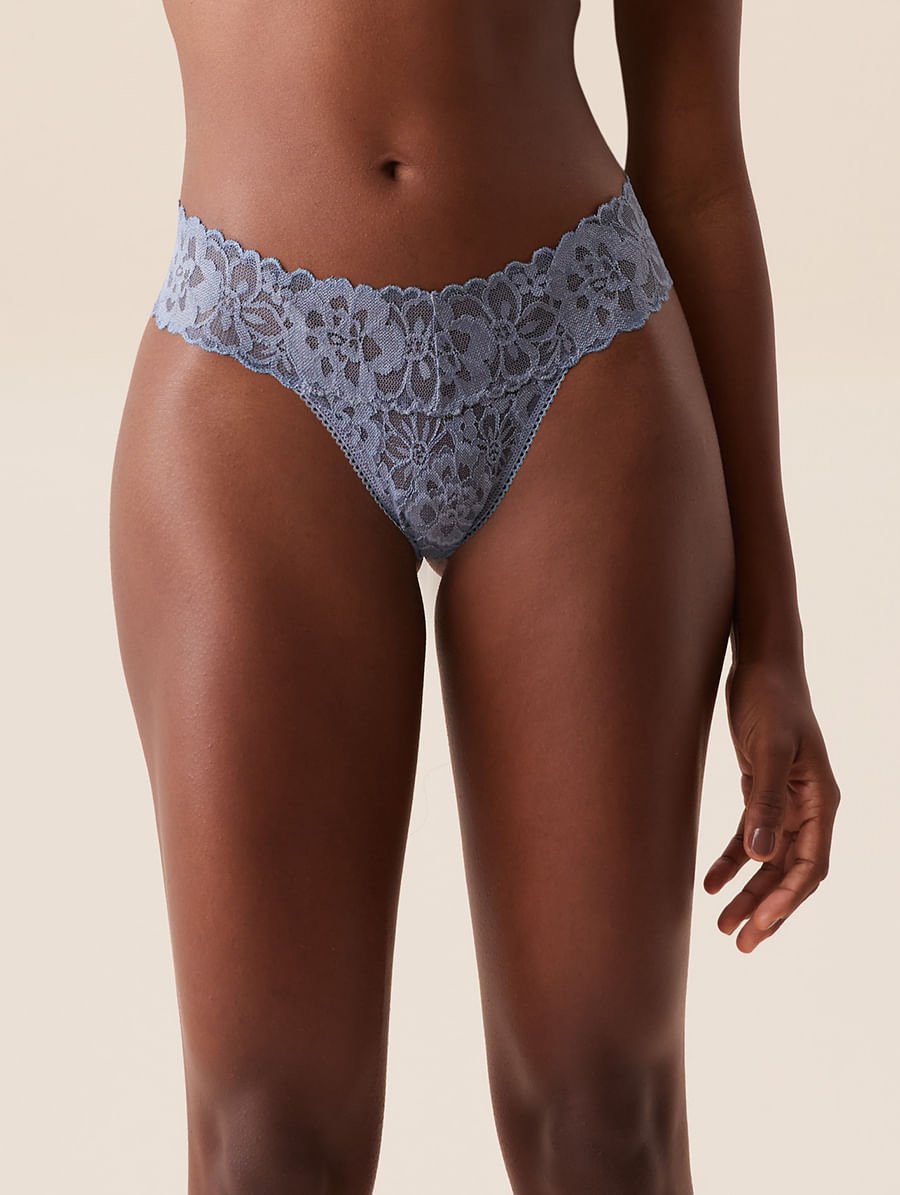 Calcinha Fio Dental Em Renda Nude Lace Azul Lazuli — foto 1