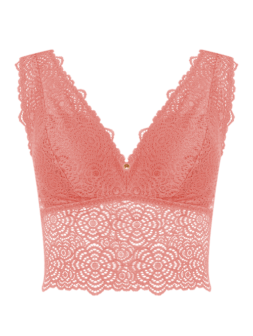 Sutiã Top Triângulo Alongado Em Renda Rosa Dust