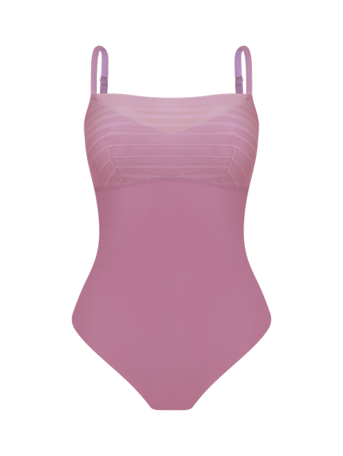 Body Alças Finas Em Microfibra E Tule Listrado Rosa Natural