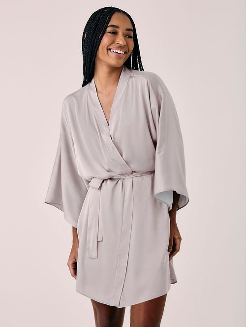 Robe Em Cetim Grace Cinza Estanho