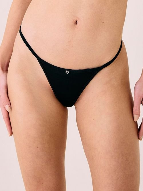 Calcinha String Fio Dental Em Microfibra Acetinada Preto