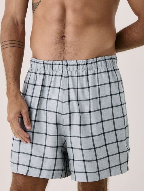Short Masculino Em Viscose Estampada Estampa Xadrez Mescla Com Preto