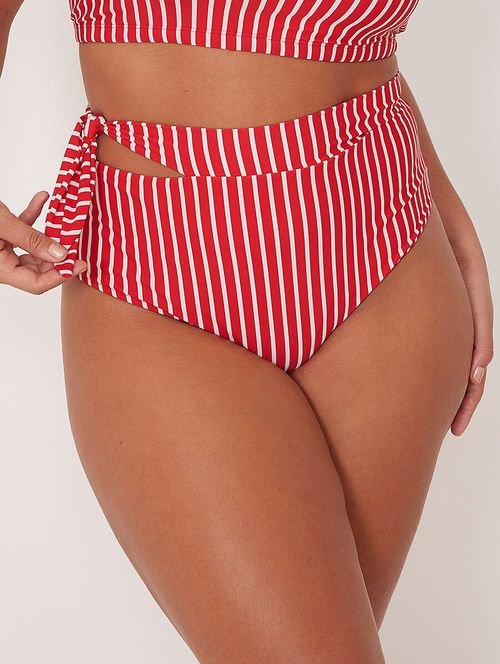 Calcinha Biquíni Hot Pants Amarração Lateral Alto Mar Estampa Listras Navy