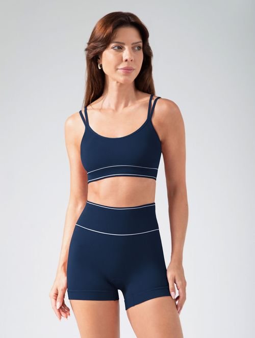 Shorts Fit Cós Alto Sem Costura Azul Marinho Navy