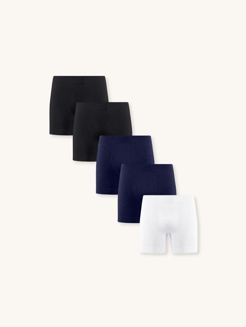 Kit Com 5 Cueca Boxer Sem Costura Light Preto/azul Cedro/branco