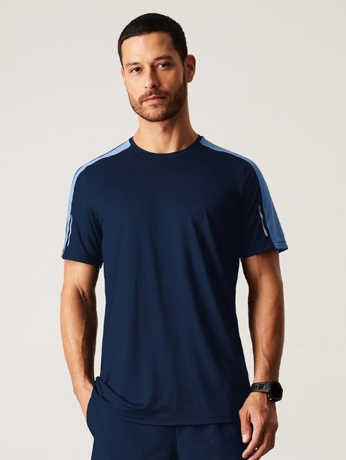 Camiseta Fitness Masculina Com Costas Texturizada Bicolor Azul Marinho Navy/azul Ginga
