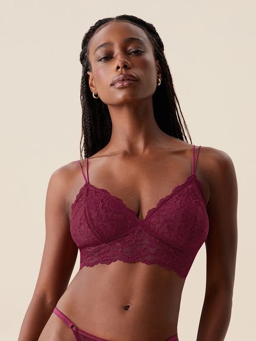 Sutiã Top Em Renda Com Bojo Removível Pink Volupia